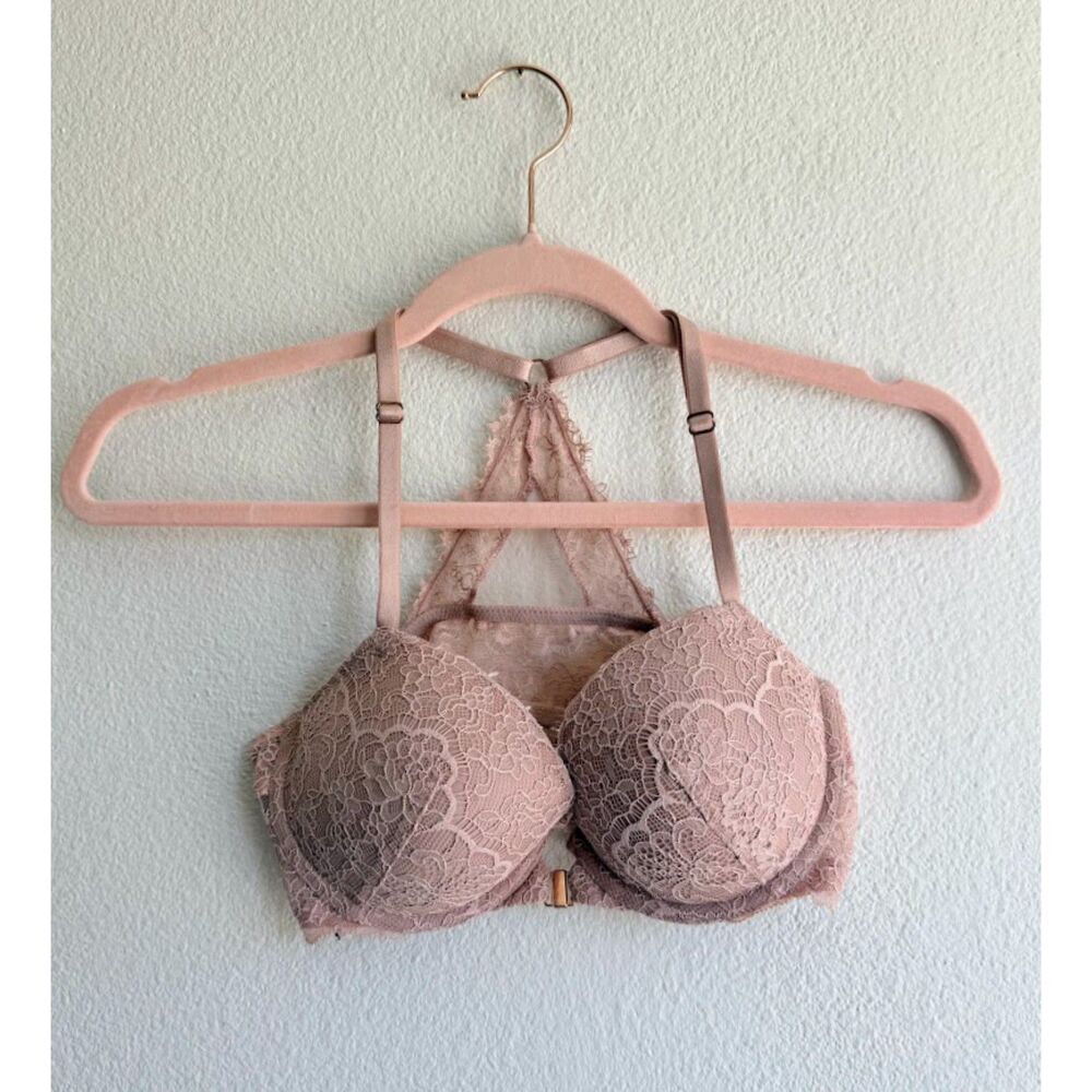 Victoria's Secret Front Closure Lined Demi Lacey Racerback Bra in Pink Nude 34C